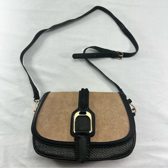 Darcy Marks London Embossed Purse Floral Crossbody Western Modern Classic Gold - Picture 1 of 13